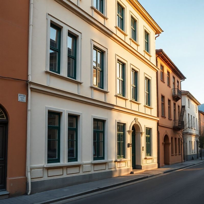 Fațadă de clădire restaurată din secolul XIX pe o stradă liniștită din Brașov
